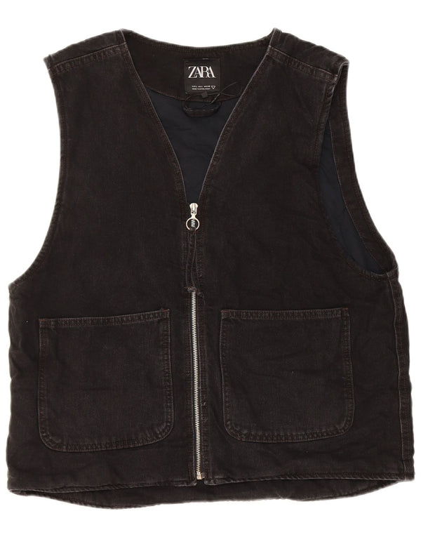 Zara Mens Denim Utility Gilet UK 42 Grande Algodón Negro