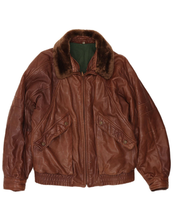 Chaqueta de cuero vintage para hombre IT 54 2XL Marrón