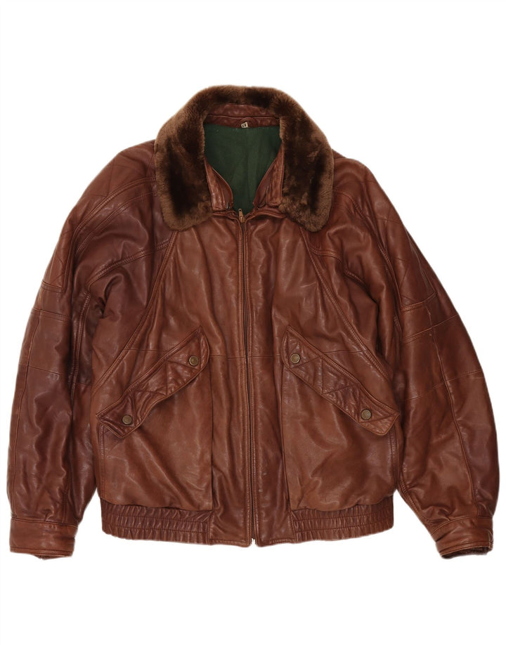 Chaqueta de cuero vintage para hombre IT 54 2XL Marrón