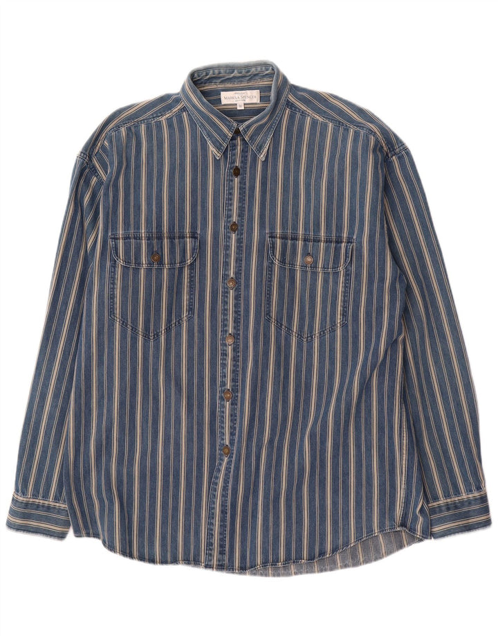 Camisa Marks & Spencer Hombre Algodón Rayas Azul Medio