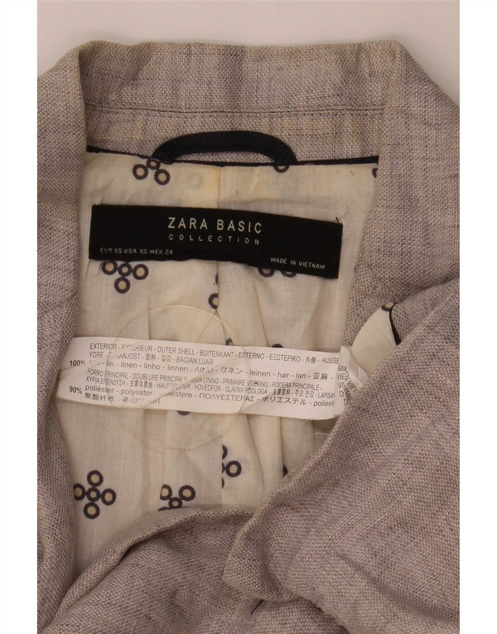 Zara Chaqueta Blazer De 1 Botón para Mujer UK 6 XS Lino Gris