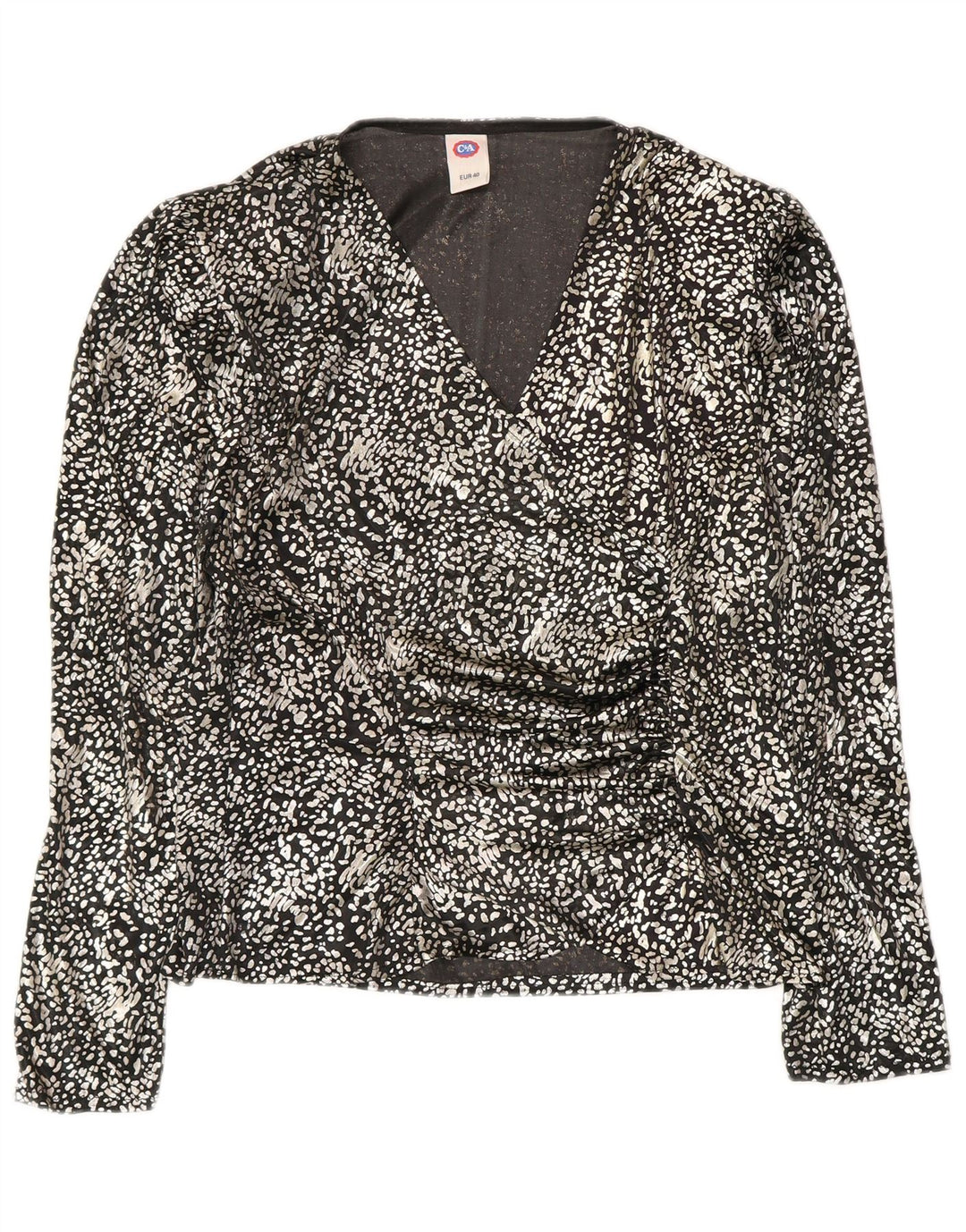 C & A Blusa de manga larga para mujer Top EU 40 Medium Negro Estampado animal