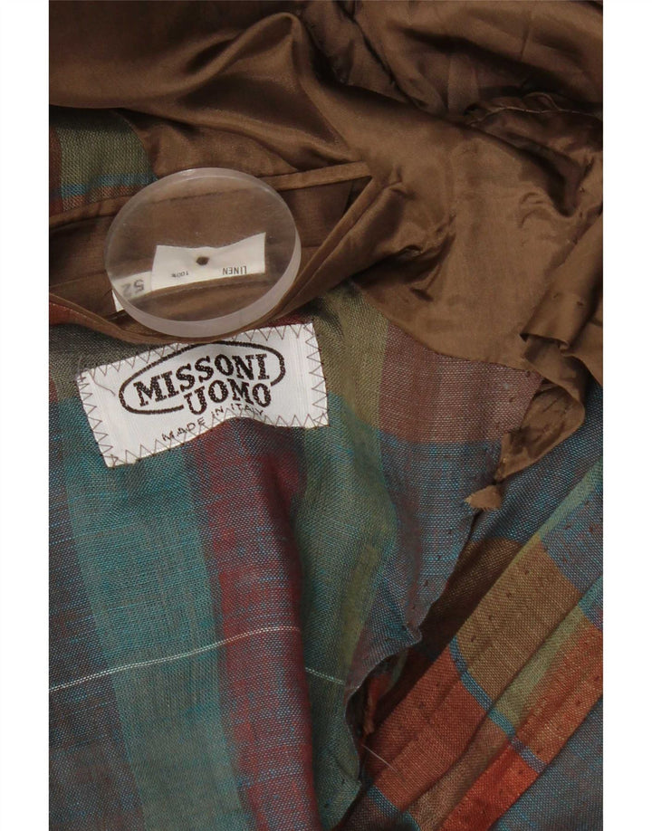 Missoni Chaqueta tipo blazer con 1 botón para hombre IT 52 XL Lino a cuadros multicolor