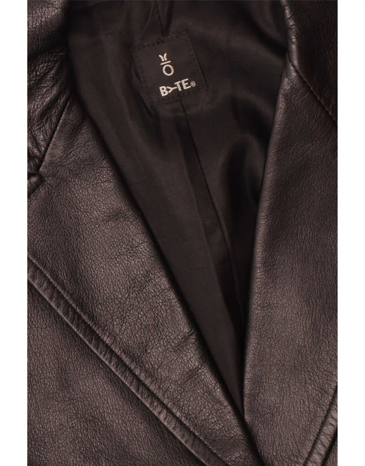 Vintage mujer 1 botón cuero Blazer chaqueta Reino Unido 14 cuero negro medio