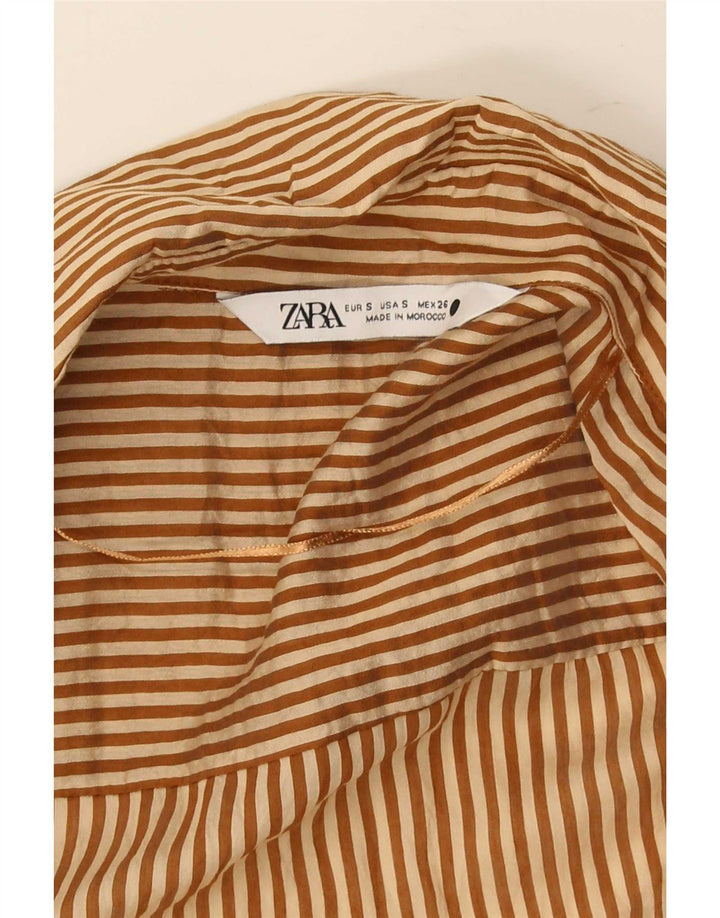 Zara Mujer Vestido De Túnica Extragrande Reino Unido 10 Pequeño Marrón Rayas Pintadas