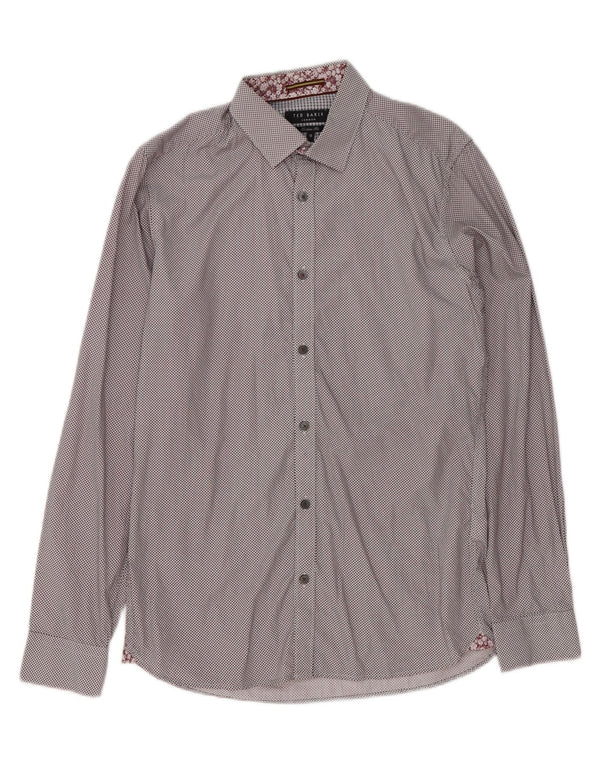 Ted Baker Camisa de corte moderno para hombre Talla 15 Algodón con manchas marrón medio