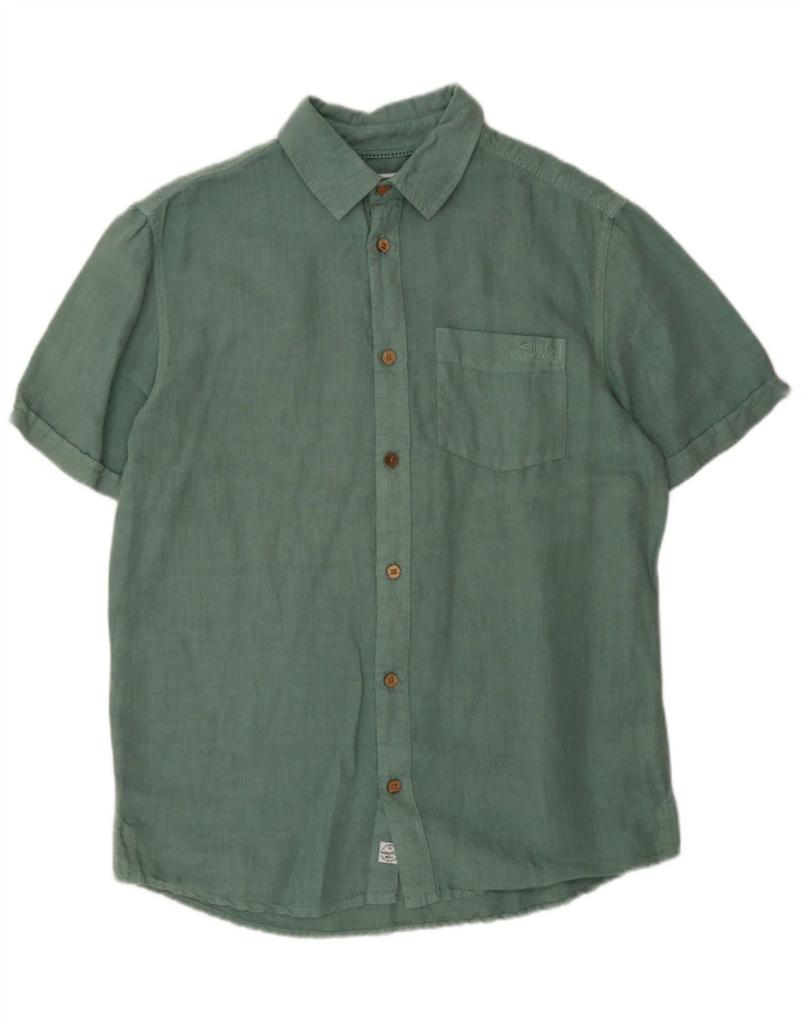 Weird Fish Camisa Manga Corta Hombre Lino Verde Medio
