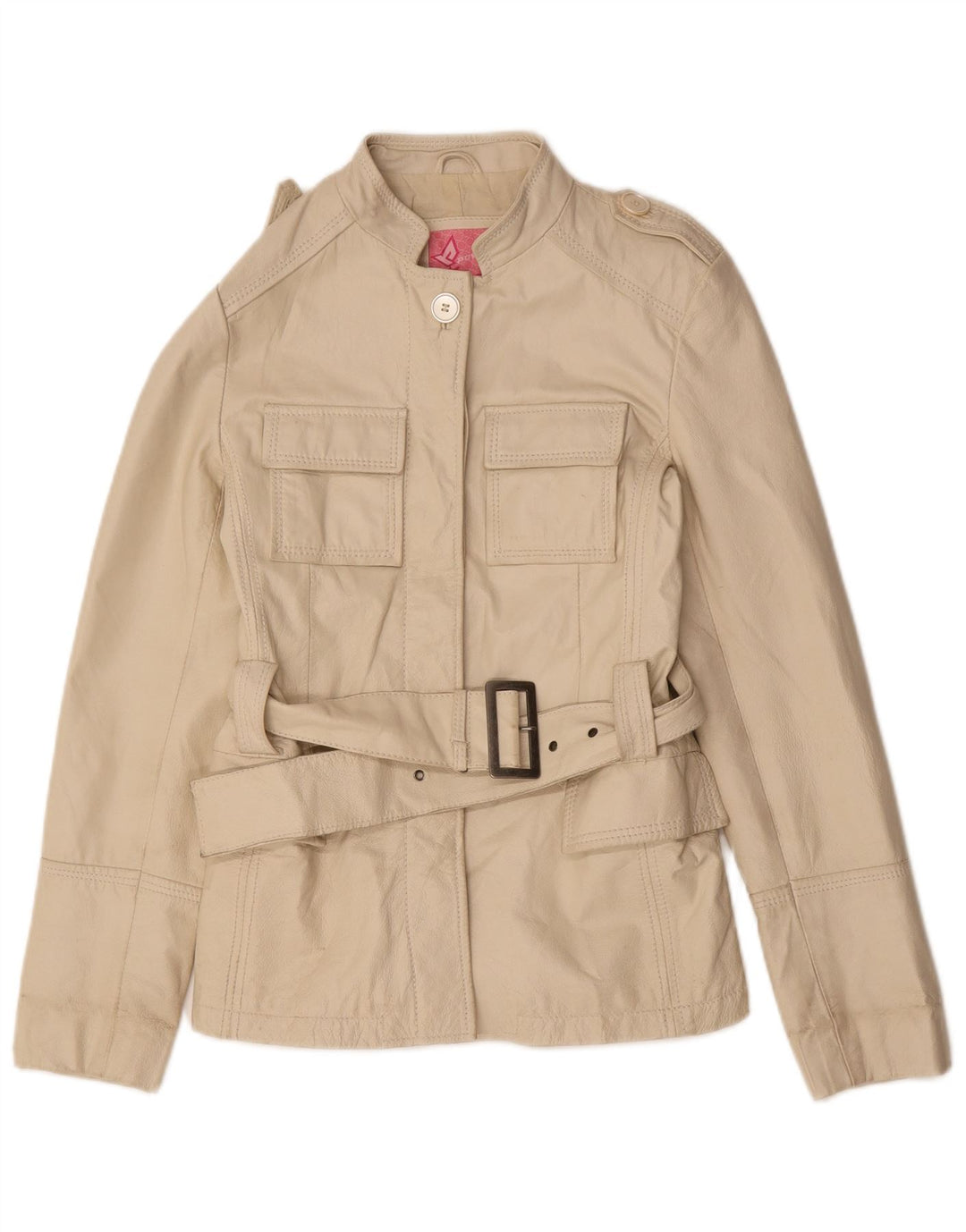 Chaqueta de cuero militar vintage para mujer IT 44 Cuero beige medio