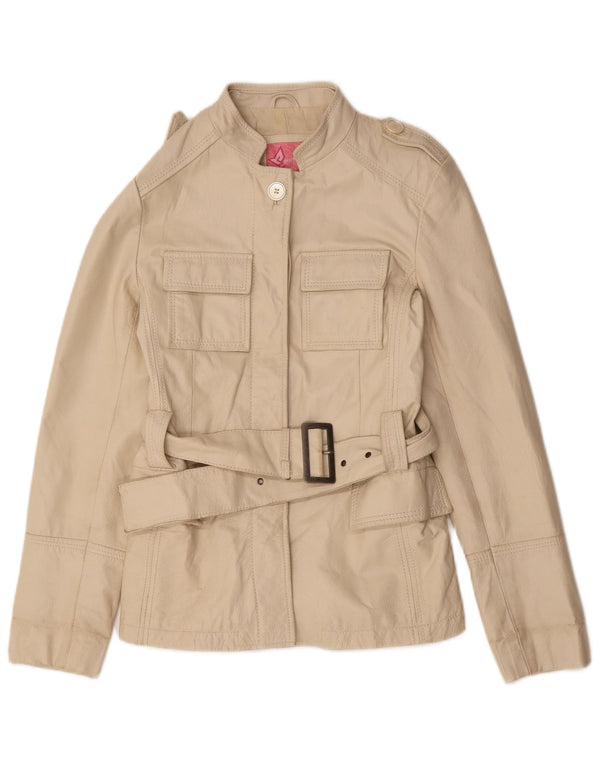 Chaqueta de cuero militar vintage para mujer IT 44 Cuero beige medio