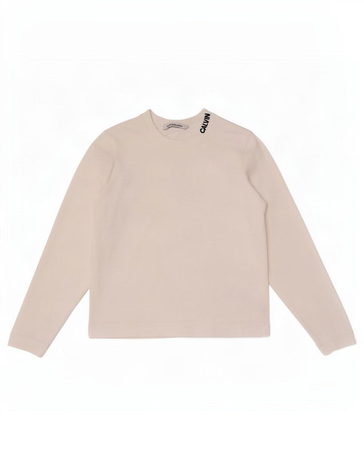 Calvin Klein Jeans Mujer Top Manga Larga Reino Unido 10 Pequeño Blanco