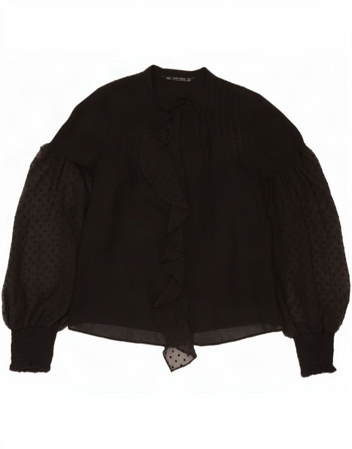 Zara Blusa camisera extragrande con lazo frontal para mujer UK 44 Mediana con lunares negros