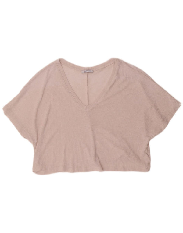 Zara Mujer Crop Blusa Extragrande Top UK 10 Small Rosa Poliéster