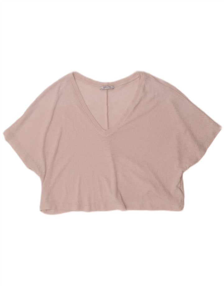 Zara Mujer Crop Blusa Extragrande Top UK 10 Small Rosa Poliéster