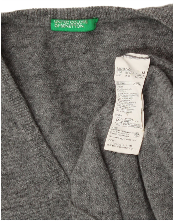 Benetton Jersey Con Cuello En V Para Mujer UK 42 Lana Gris Medio