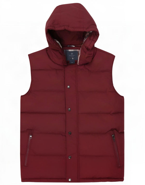 French Connection Chaleco acolchado con capucha para hombre UK 38 Medium Borgoña Poliamida