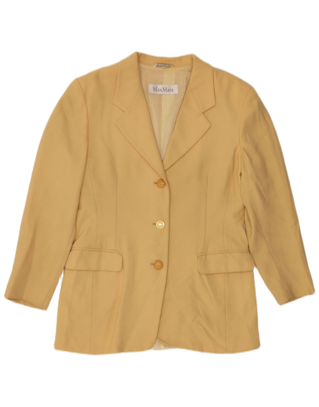 MAX MARA Chaqueta tipo blazer larga de 3 botones para mujer UK 40 Amarillo mediano