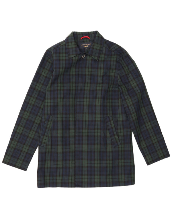PAUL COSTELLOE Mens Overcoat UK 38 Medium Navy Blue Check Polyester