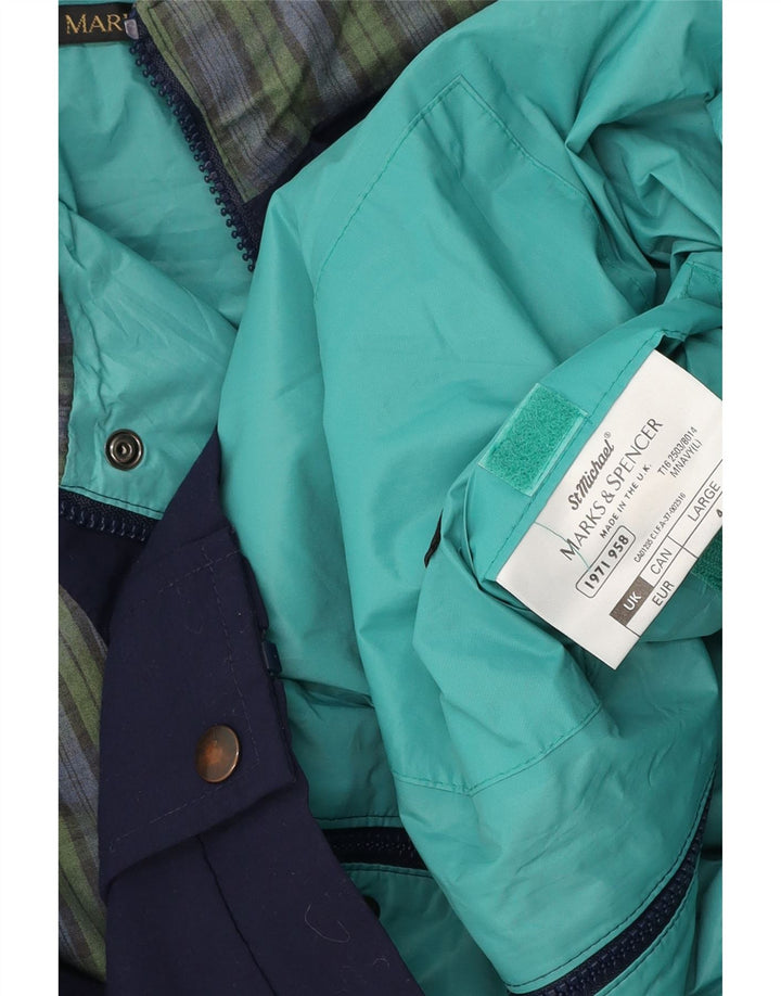 MARKS & SPENCER Chaqueta bomber para hombre UK 40 Large Poliamida a cuadros azul marino