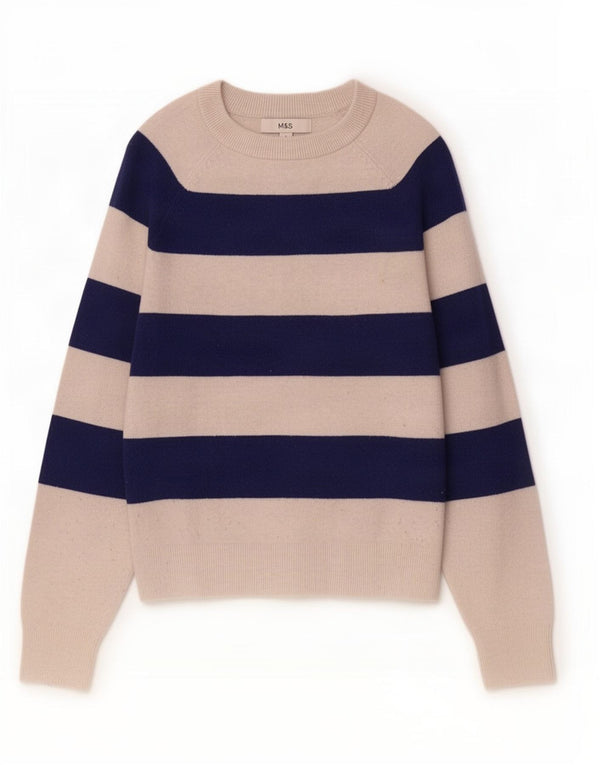 Marks & Spencer Jersey con Cuello Barco para Mujer UK 10 Small White Stripes