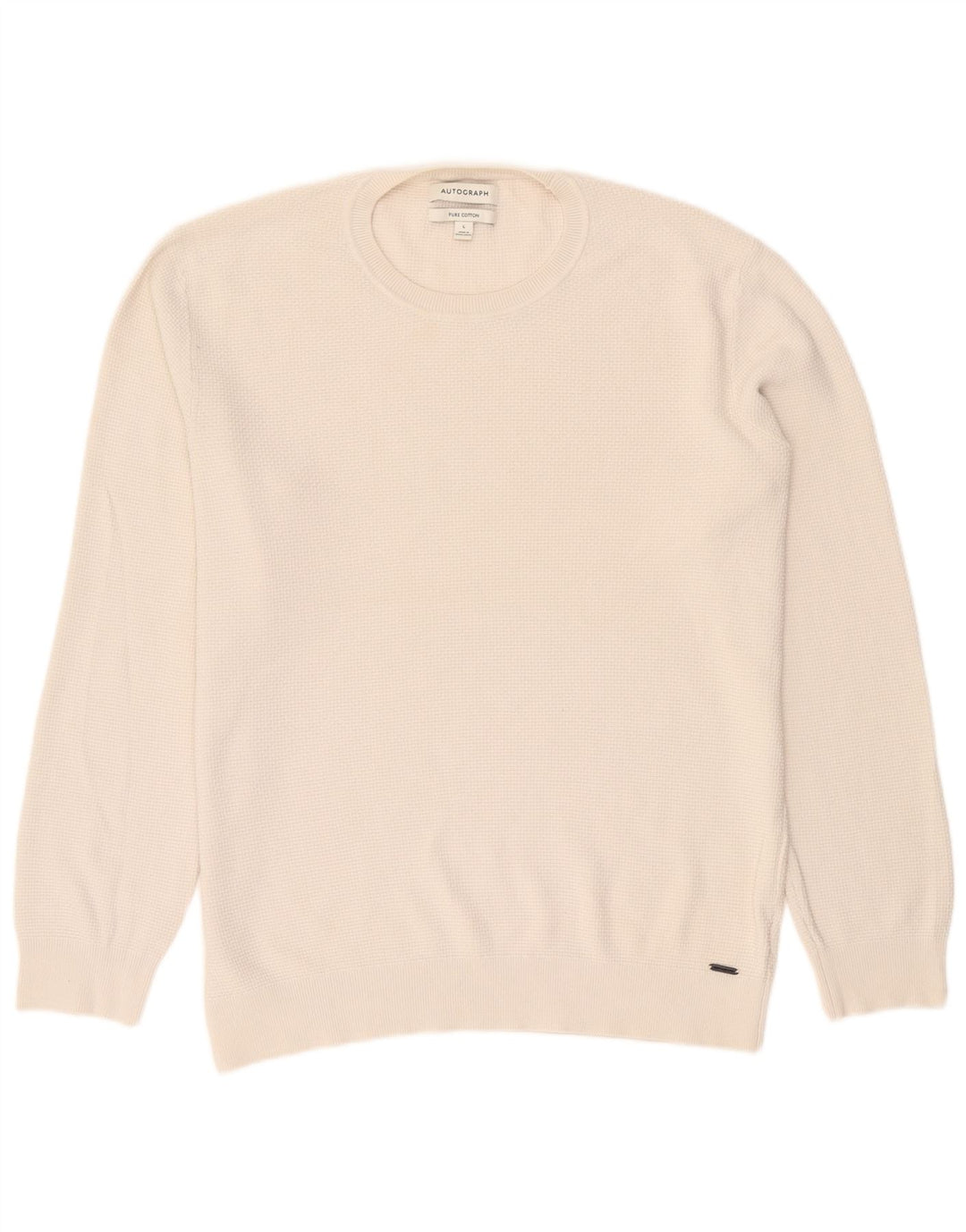 Marks & Spencer Jersey con cuello redondo y autógrafo para hombre, talla grande, algodón blanco