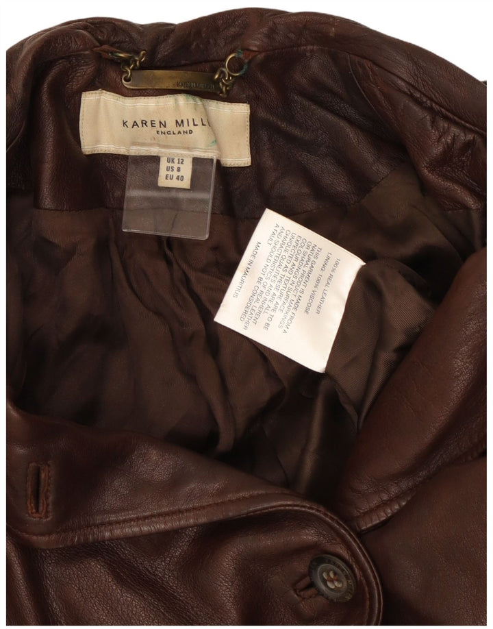Karen Millen Chaqueta de cuero militar corta para mujer UK 12 Cuero marrón medio
