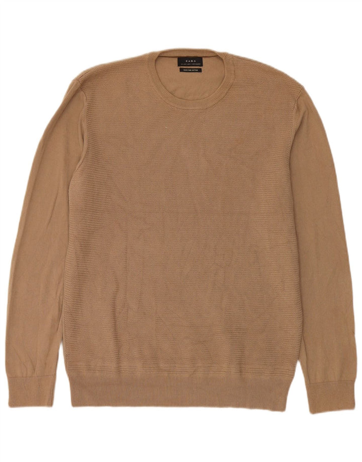 Zara Hombre Jersey Cuello Redondo Jersey Grande Algodón Beige
