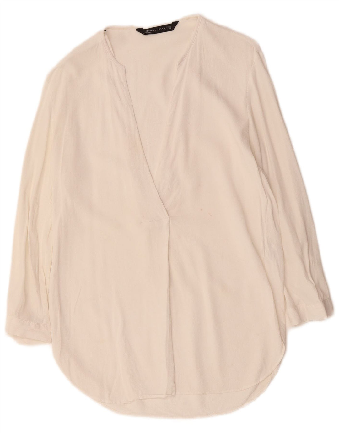ZARA Mujer Blusa Manga 3/4 Top UK 44 Medio Viscosa Blanca