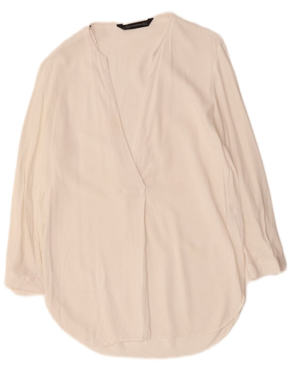 ZARA Mujer Blusa Manga 3/4 Top UK 44 Medio Viscosa Blanca
