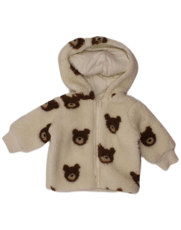 Monsoon Chaqueta polar con capucha y gráfico para bebés de 0 a 3 meses, color blanco hueso