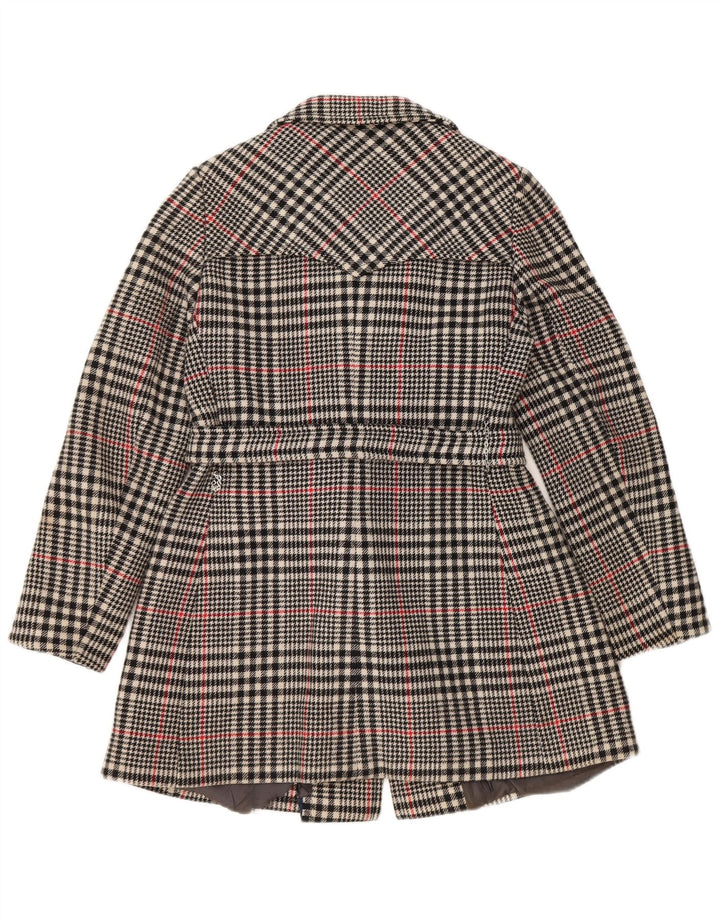 Vintage mujer doble pecho gabardina IT 46 gran cheque gris