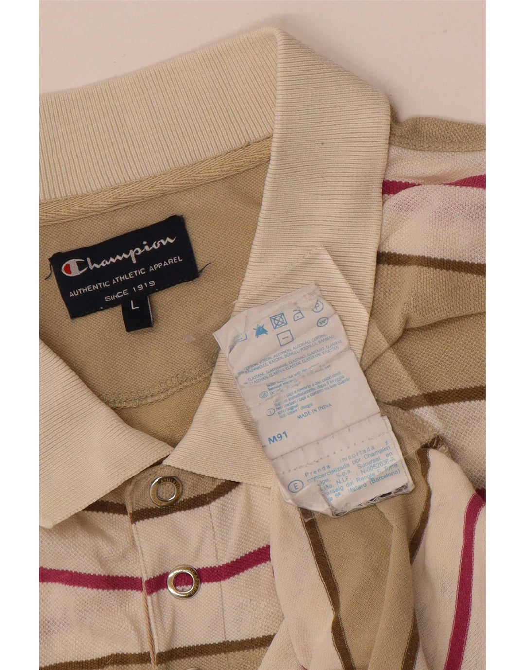 Champion Polo para hombre de algodón a rayas beige grande