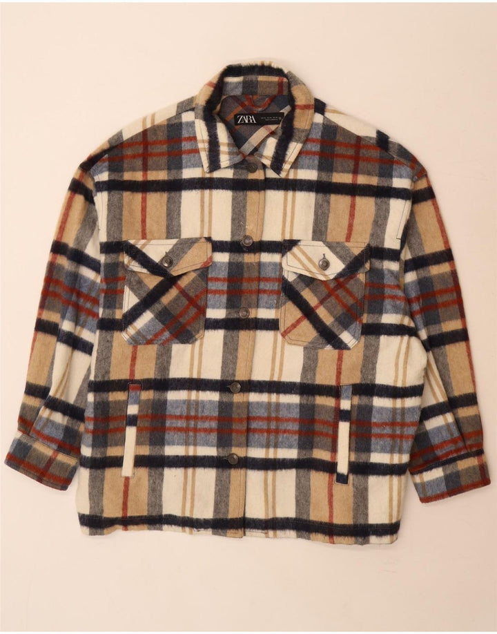 Zara Mujer Camisa De Franela Leñador Extragrande UK 40 XL Cuadros Multicolor