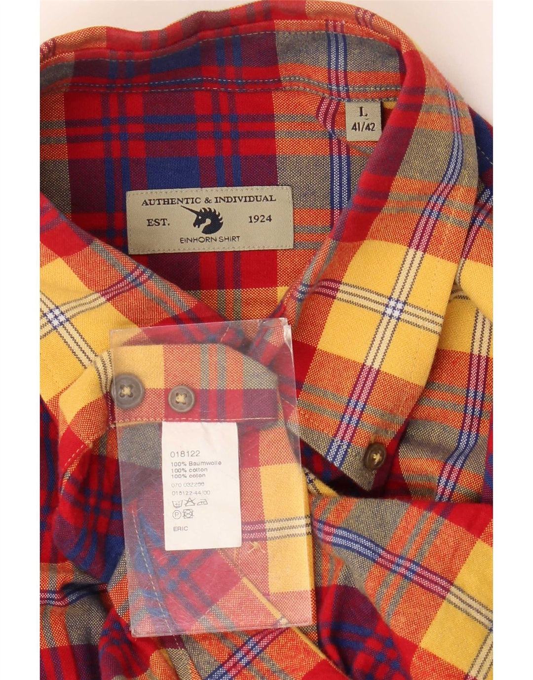 Camisa de franela para hombre Einhorn, talla 41/42, algodón a cuadros rojos grandes