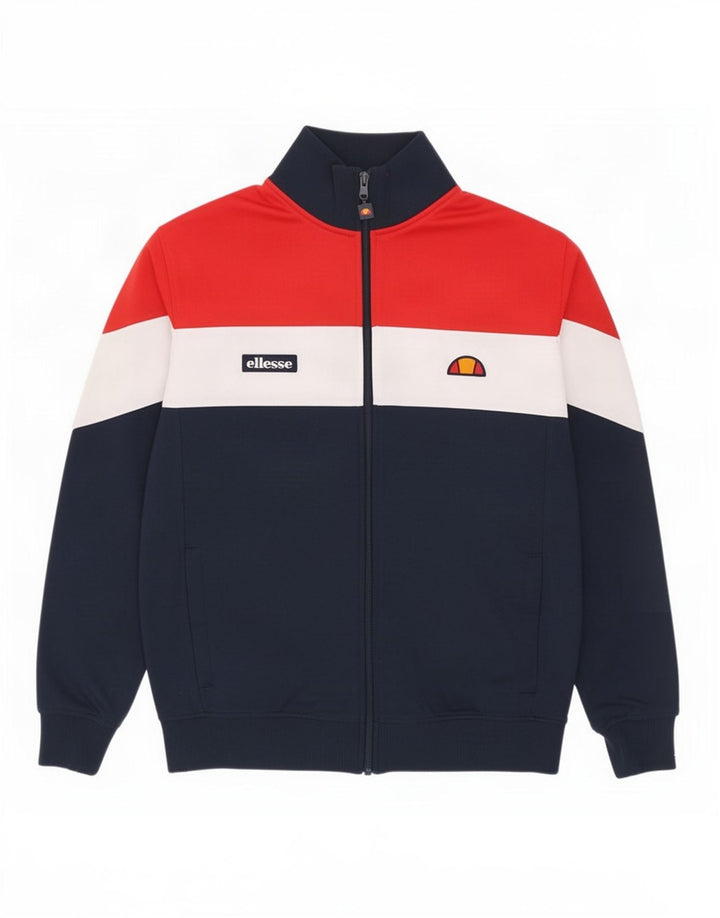Ellesse Hombre Chándal Top Chaqueta De Algodón Color Block Azul Marino Mediano