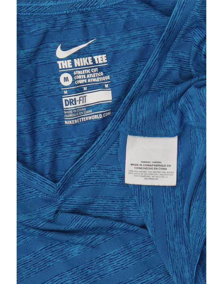 Nike Mujer Dri Fit Camiseta Top UK 12 Medio Azul Rayas Poliéster