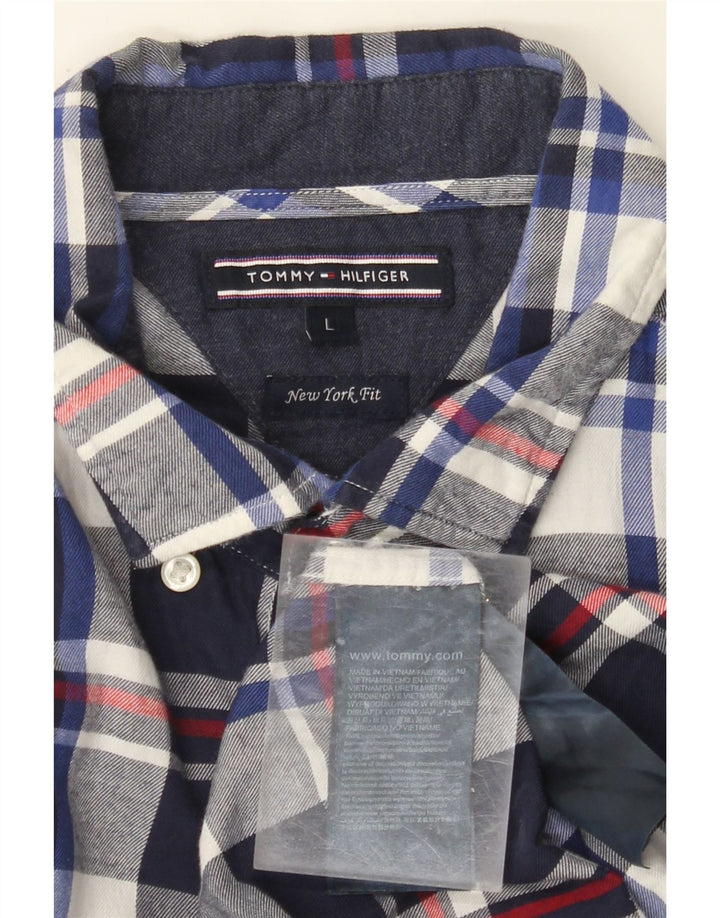 TOMMY HILFIGER Camisa de franela New York Fit para hombre, talla grande, cuadros azul marino