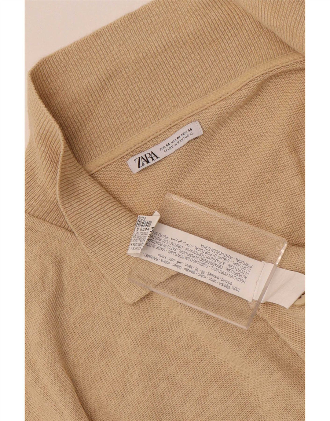 Zara Hombre Camisa Manga Corta Algodón Moteado Beige Medio