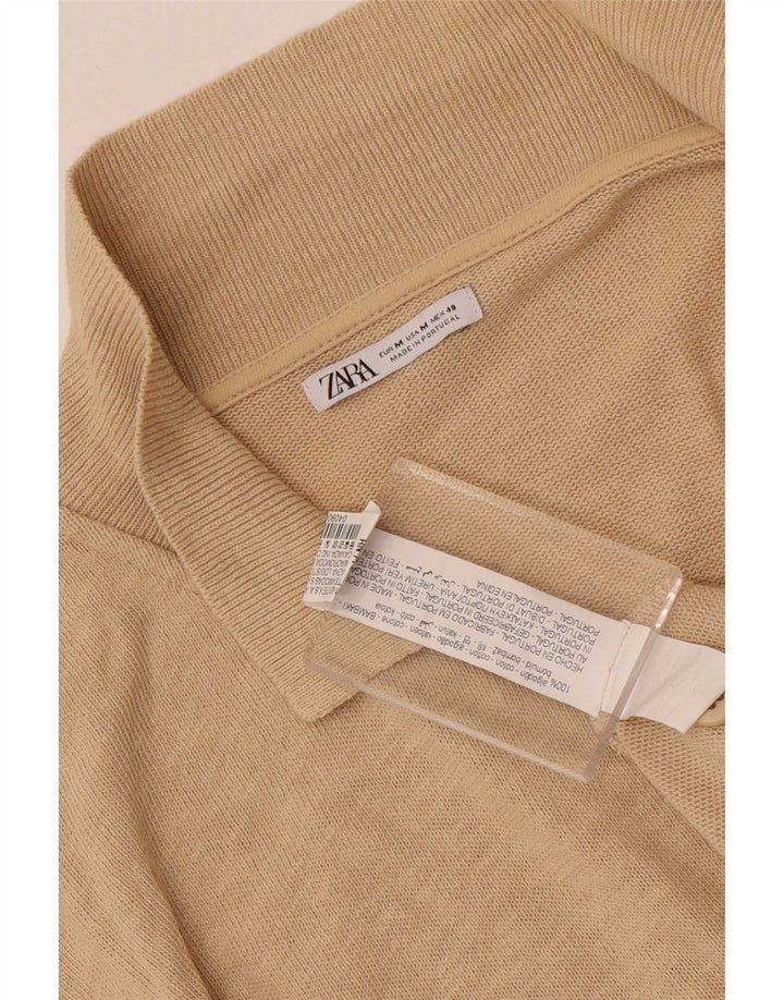 Zara Hombre Camisa Manga Corta Algodón Moteado Beige Medio