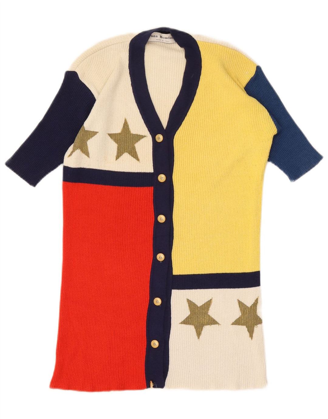 Vintage mujer gráfico cardigan suéter Reino Unido 12 medio multicolor