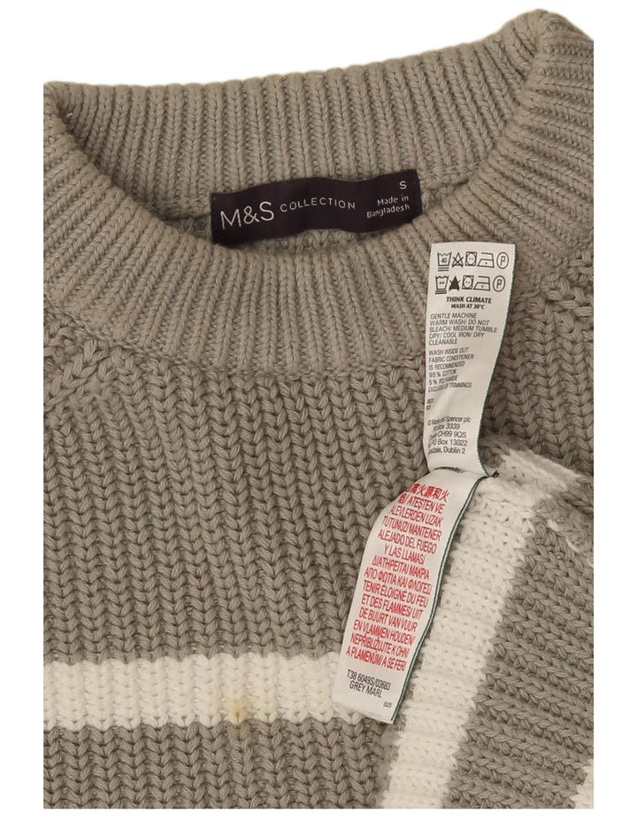 Marks & Spencer Suéter de Cuello Redondo para Mujer UK 10 Small Gris Rayas