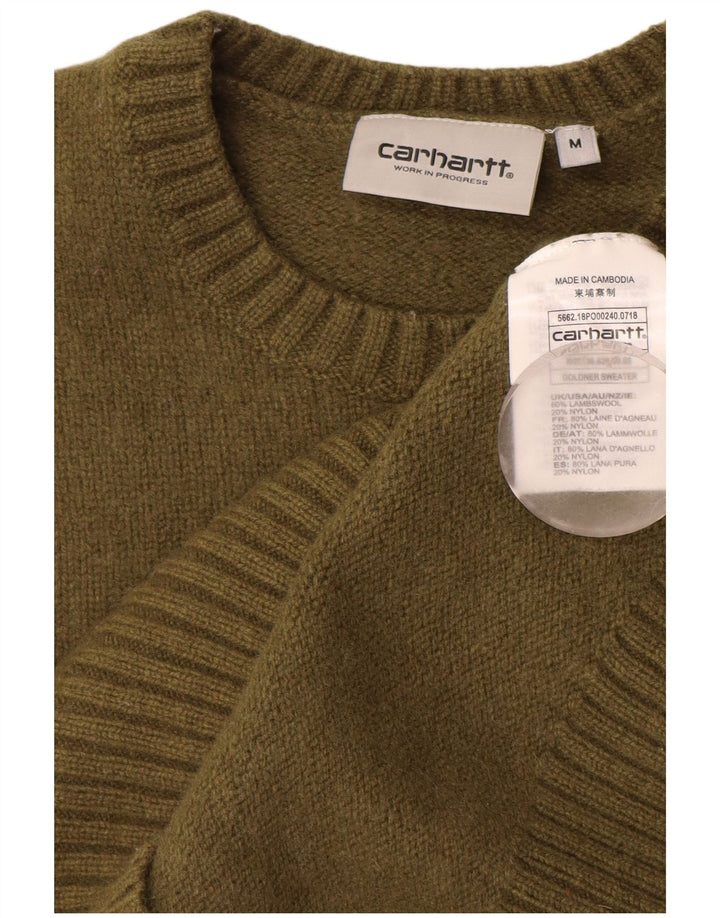 CARHARTT Jersey de cuello redondo para hombre de lana de cordero a rayas de color caqui medio