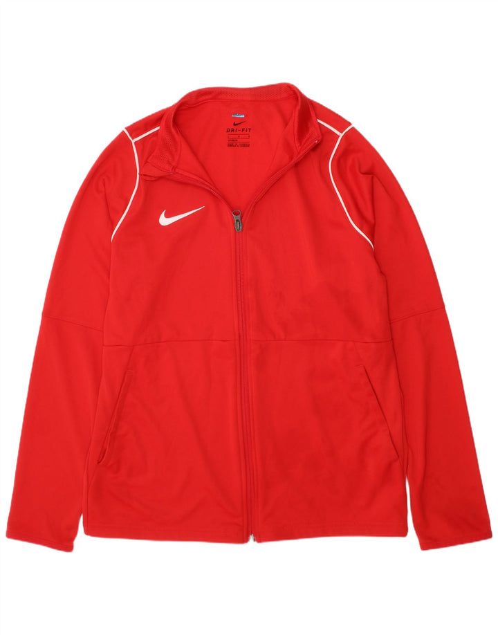 NIKE Boys Dri Fit Chándal Top Chaqueta 12-13 años Grande Poliéster Rojo