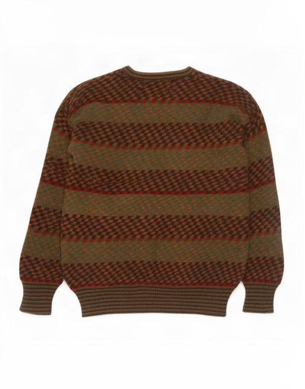 Vintage hombres V-cuello jumper suéter IT 50 medio caqui rayas