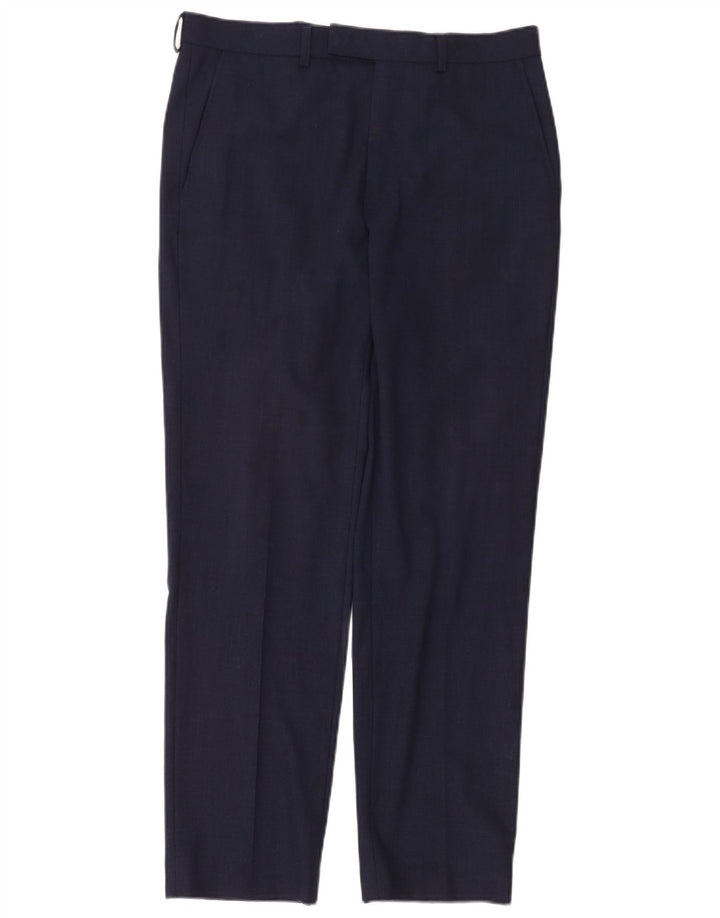 Marks & Spencer Pantalón de traje ajustado para hombre W32 L31 Lana azul marino
