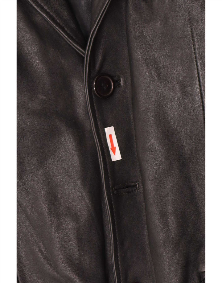 Vintage hombres 3 botones cuero Blazer chaqueta Reino Unido 38 medio negro