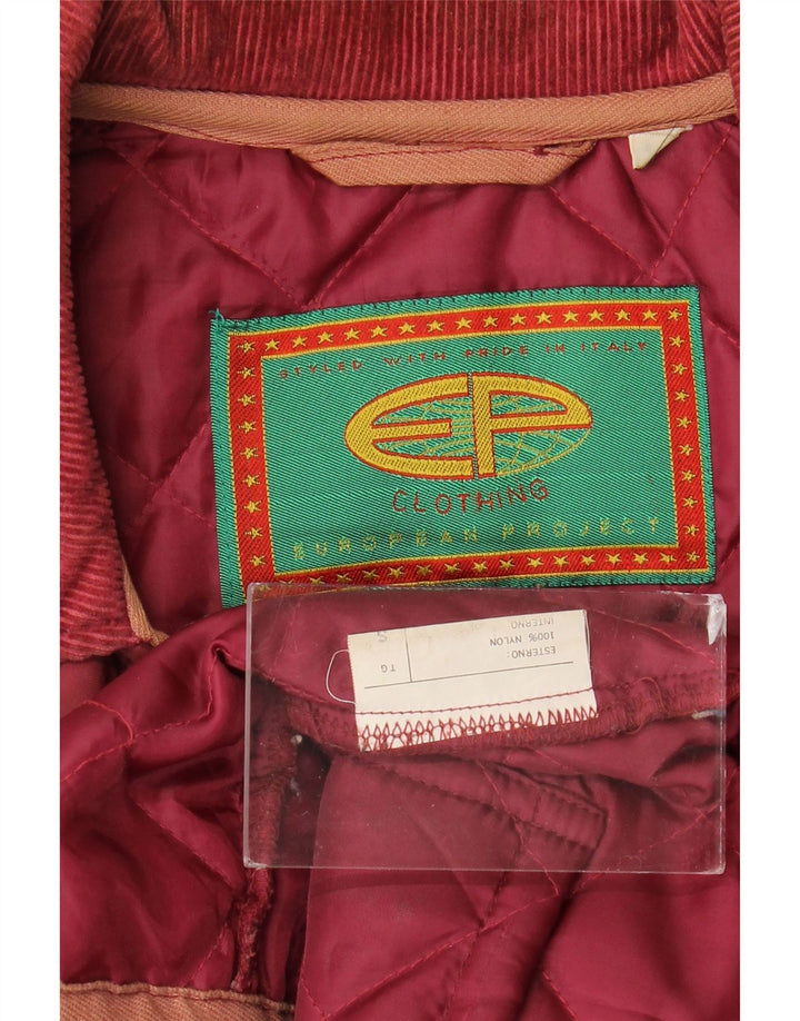 Vintage hombres chaqueta acolchada Reino Unido 36 pequeño nylon borgoña