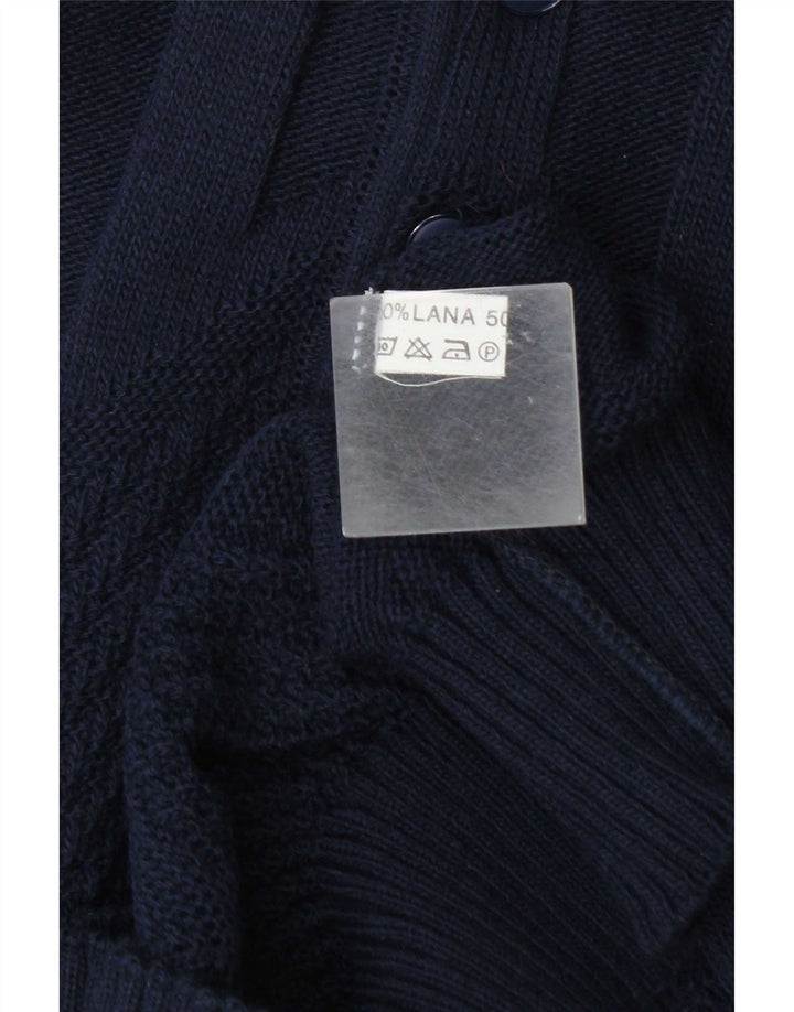 Vintage hombres polo cuello jersey suéter grande azul marino lana