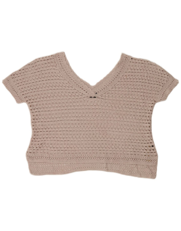 Massimo Dutti Womens Oversized Crochet Blouse Top UK 6 XS Beige Cotton