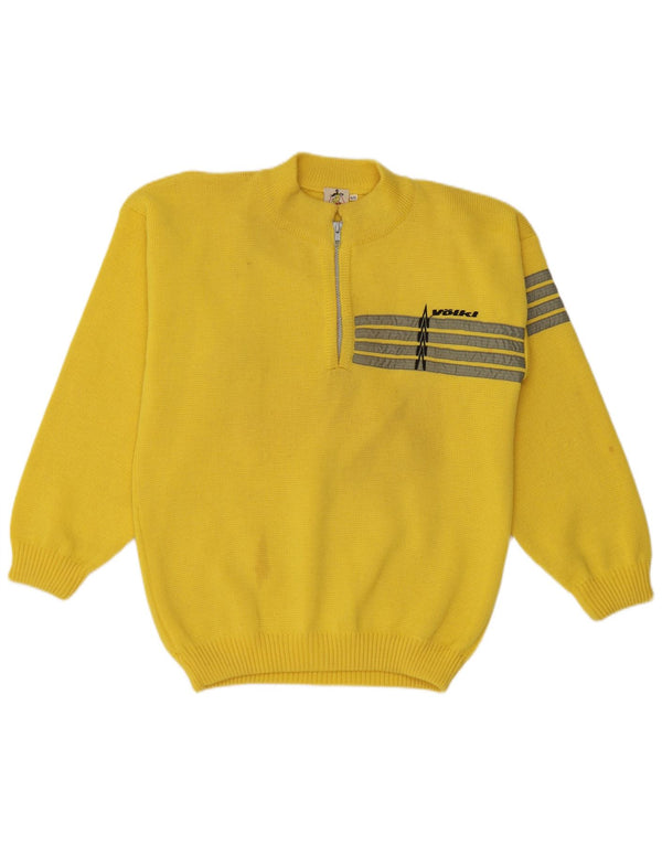 Vintage hombres zip cuello jersey suéter IT 46 pequeña lana de rayas amarillas
