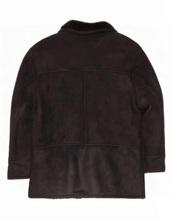Vintage hombres shearling chaqueta Reino Unido 42 XL negro